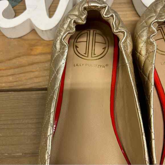 Lilly Pulitzer Quilted Just Another Ballet Ballerina Gold Knot Shoes Flats Sz 7 - Picture 6 of 10